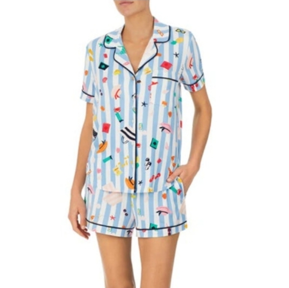 kate spade Other - Kate Spade Aqua Stripe Pajamas Set PJ Shirt + Shorts Sleepwear KS12601T